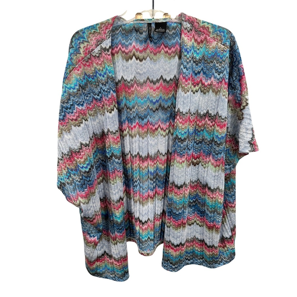 New Directions Womens Large Chevron Zigzag Open Front Cardigan Kimono‎